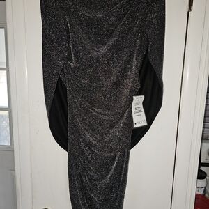NWT Size 8Betsy & Adam Glittering Black Midi Dress Elegant And Sexy